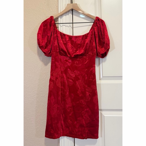 Francesca's Lois Velvet Jacquard Red Mini Dress - Picture 4 of 15